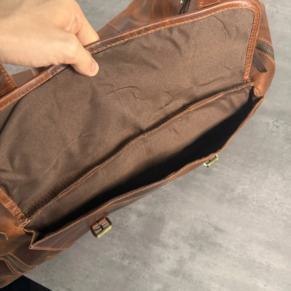 Denver Leather Craft Rio Duffel Men Large Brown Leather Shoe Compartment Travel